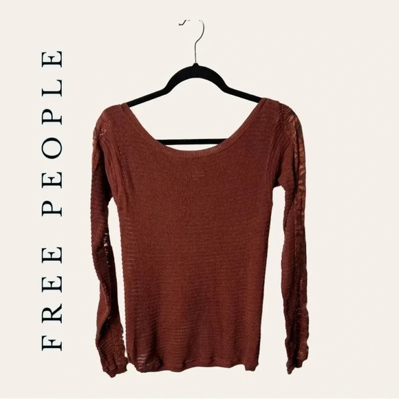 0014. FREE PEOPLE LONG LACE SLEEVES TOP RUST IN COLOR SIZE‎ LARGE RUNS SMALL - Picture 1 of 9
